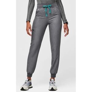 FIGS Zamora High Waisted XS Petite Scrub Pants Teal Drawstring Graphite Pockets